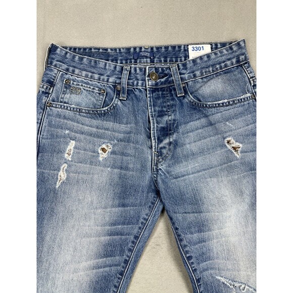 G-Star Raw Jeans Mens 30x32 (27L) 3301 Slim Straight Blue Denim Distressed - Picture 3 of 16